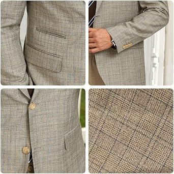 Mens Plaid Blazer Casual 2 Button Classic Fit Checkered Jacket