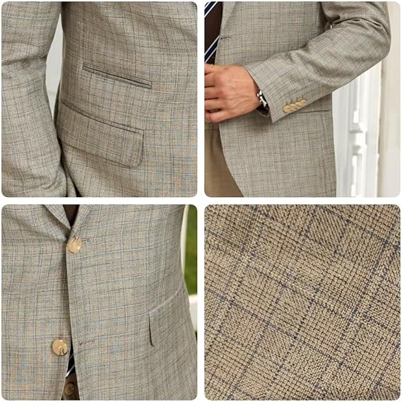 Mens Plaid Blazer Casual 2 Button Classic Fit Checkered Jacket