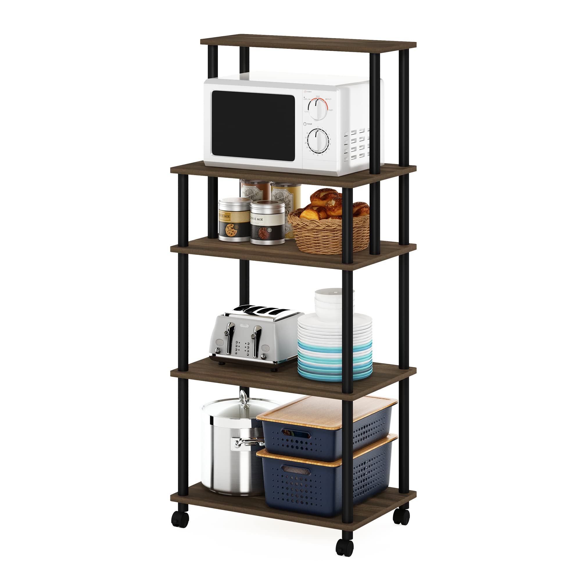 Furinno Turn-N-Tube Carrello portaoggetti da cucina a 5 livelli senza attrezzi, Noce Columbia/Nero