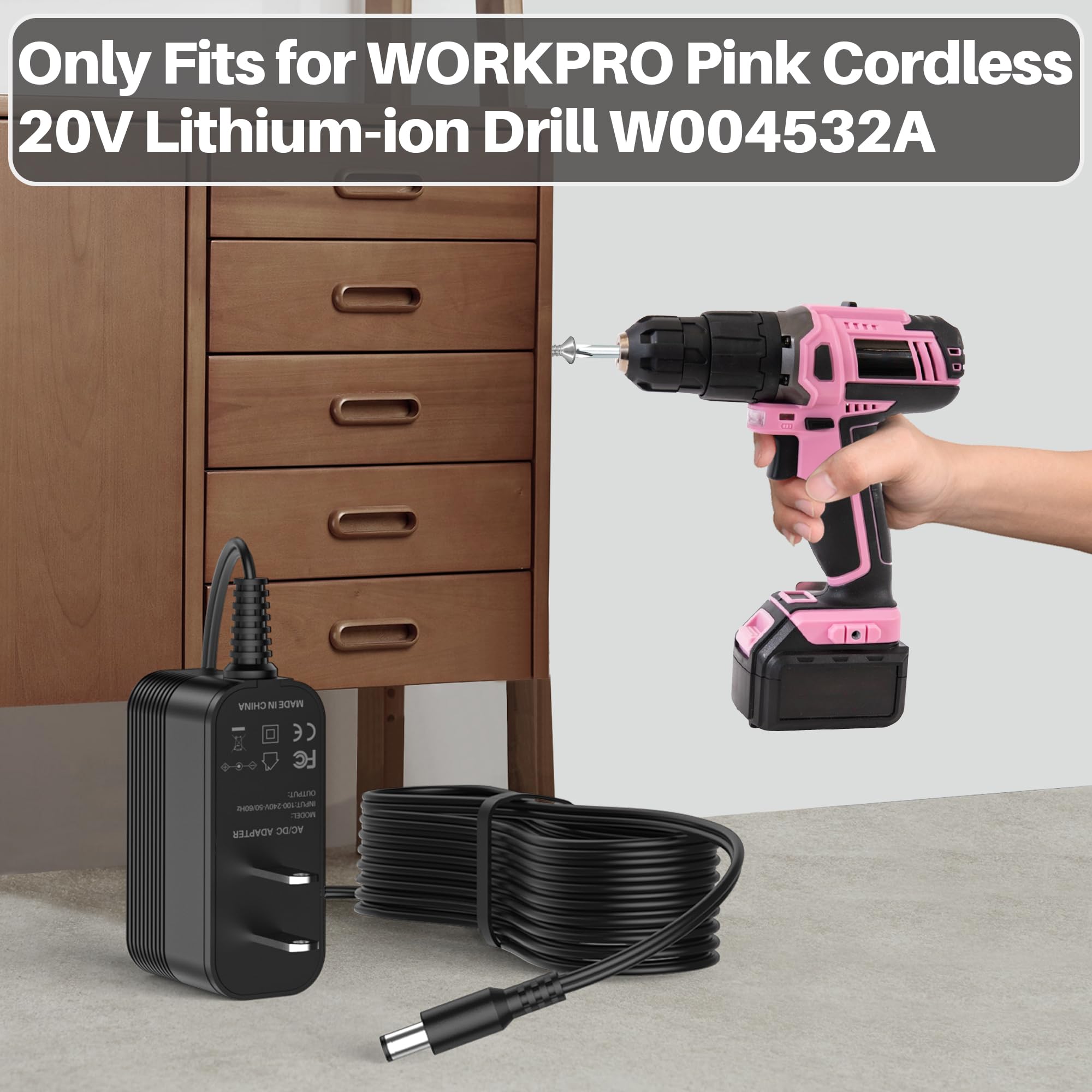 21.5V Corded Drill Charger for Workpro Pink Cordless 20V Lithium-ion Battery Drill Driver W004532A AC/DC Adapter for Workpro Tools Pink Power Cordless Drill W004532A