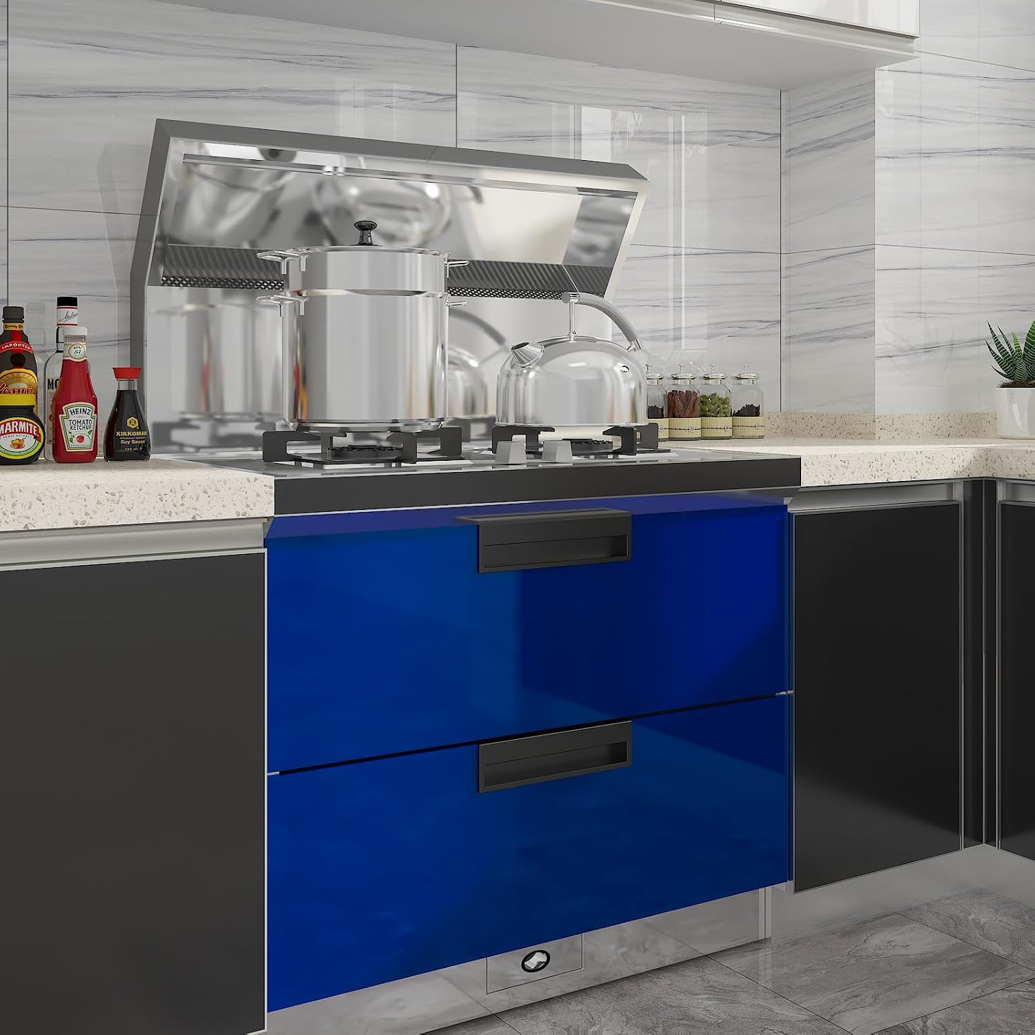 CHIHUT Stainless Steel Contact Paper for Appliances Metallic Peel and Stick Refrigerator Wallpaper Self Adhesive Royal Blue Contact Paper Waterproof Kitchen Wallpaper for Dishwasher 17.7”x100”