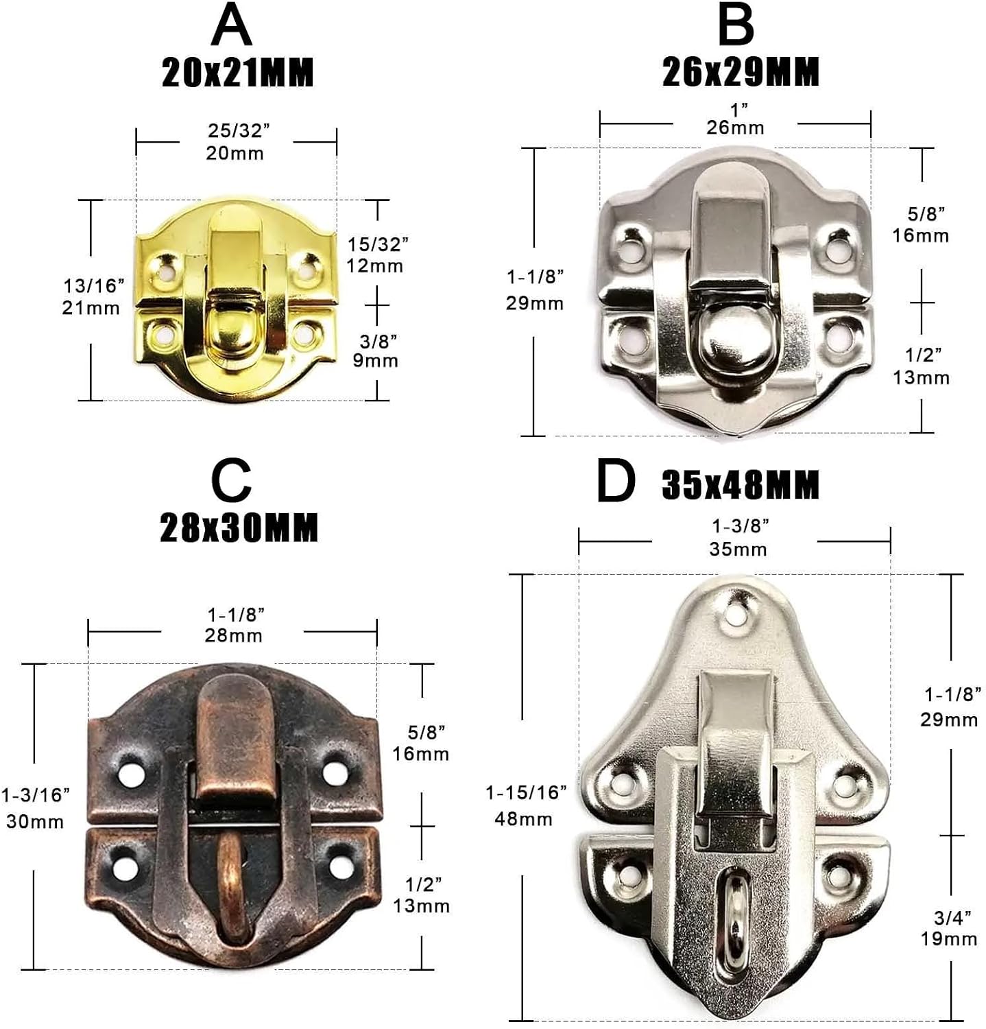Compatible 6-Pack Decorative Toggle Hasps with Screws, Multi-Color Clasps for Jewelry & Wooden Wine Boxes(B Bronze 26x29mm)