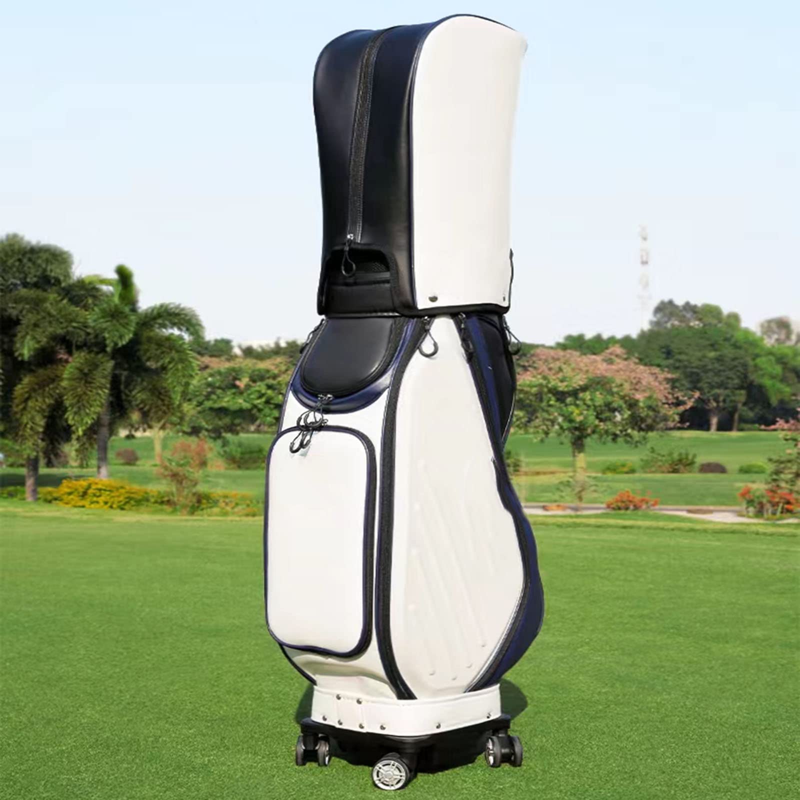 1 szt. Torba golfowa, torba golfowa z kółkami, wysuwana torba na wózek golfowy z przegrodą, łatwa do przenoszenia, unisex (Black)