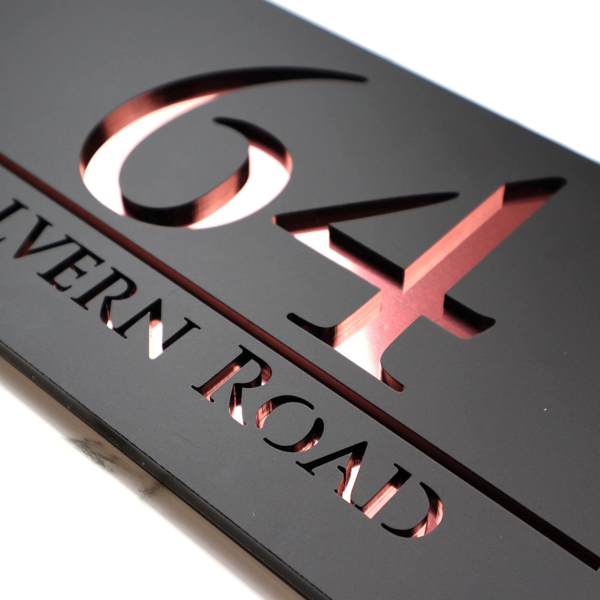 K Smart Sign | Bellissima H3 F32 | Matt Black | 300mm x 160mm | 3d Laser Cut Contemporary house sign door number plaques address signs mirror finishes (Matt Black & Rose Gold Mirror)