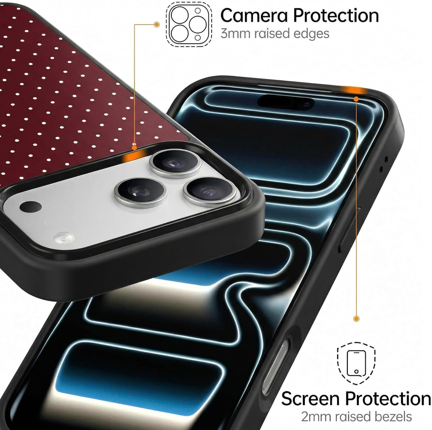 Magnetic Case for iPhone 17, Cute Aesthetic Case with Polka Dots for Women Men Girls, Compatible with MagSafe Slim Hard Shockproof Phone Case, Red Wine