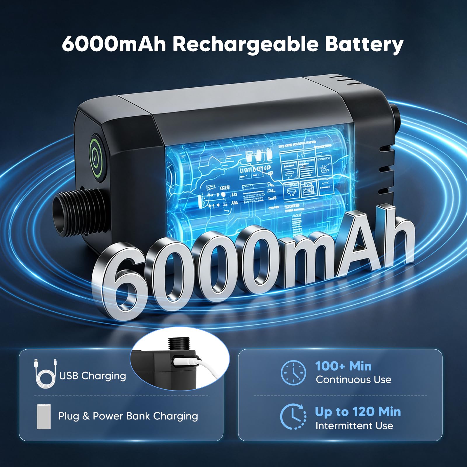 Doccia da Campeggio con Batteria da 6000 mAh, Pompa, Tubo Flessibile da 200 cm, Doccia Portatile, Doccia Esterna per Giardino, Lavaggio Auto, Animali Domestici, Spiaggia, Viaggi