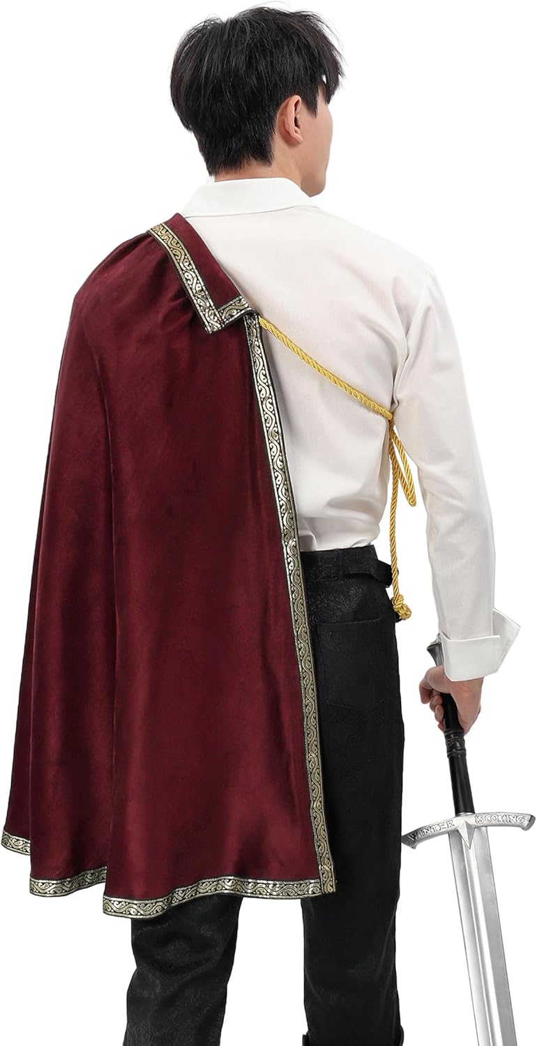 FURPHI Medieval Tudor Half Shoulder Cape Royal Renaissance Shawl Cloak for Cavalier Ranger LARP Costume - Image 3