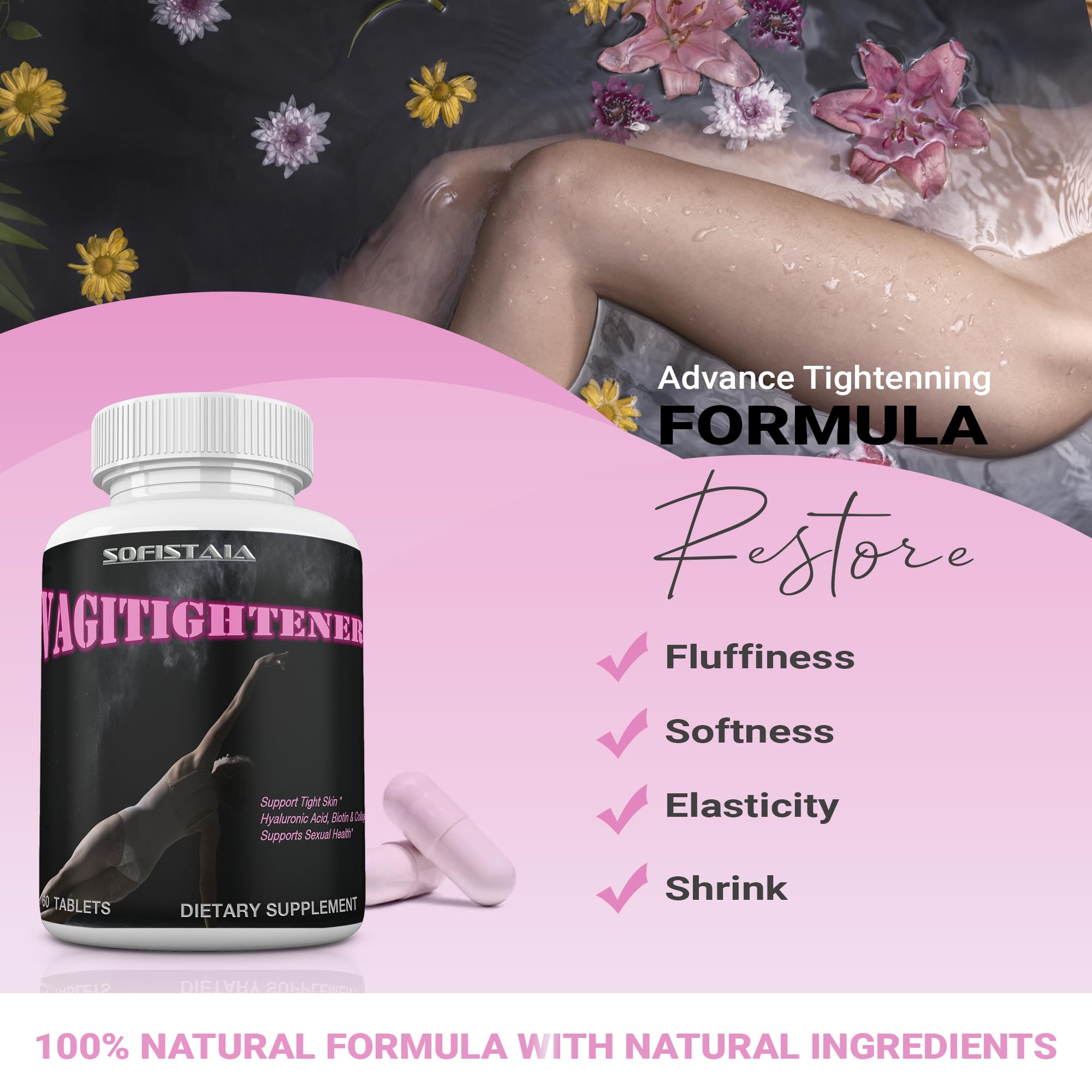 VAGITIGHTENER Natural Vaginal Tightening Pills - Rejuvenation, Lubrication, Tight - 60 Tablets