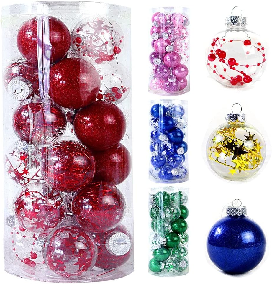 24pcs 6cm Christmas Balls Xmas Tree Hanging Ornaments Assorted Color Plastic Ball Merry Decorations Toys Pendant (Color : B Size Shows) (G Shows)