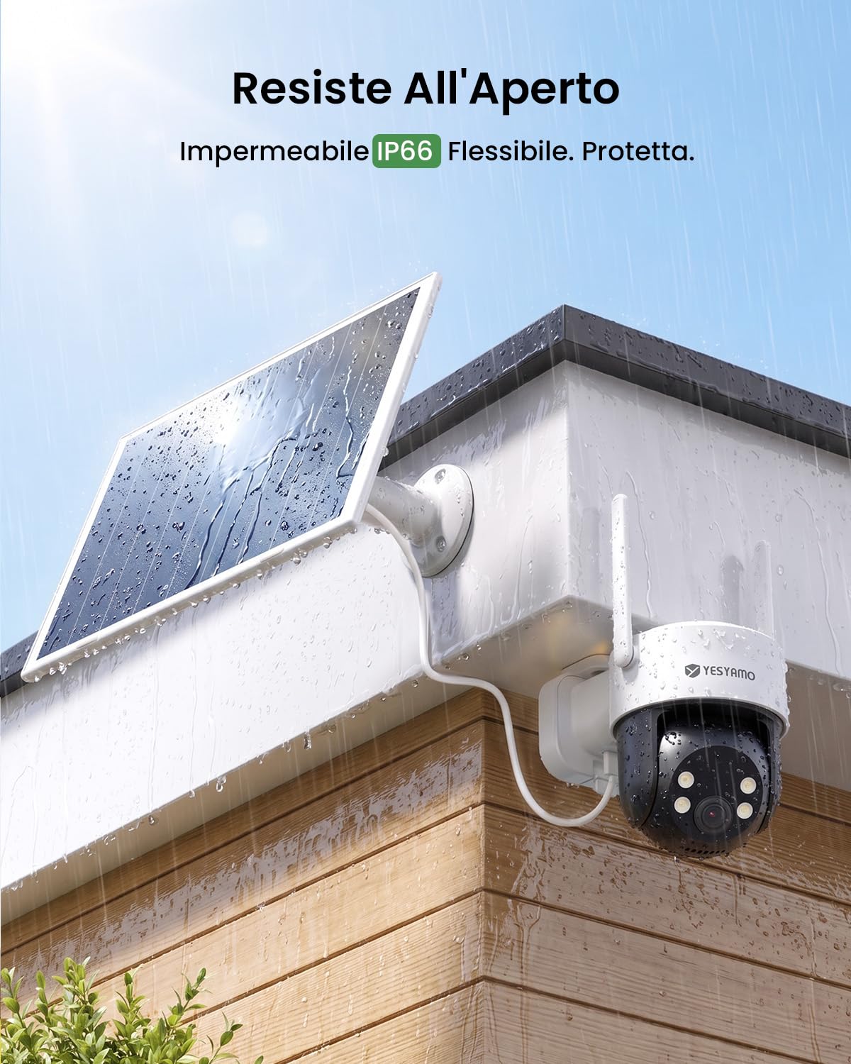YESYAMO 4MP AOV Telecamera WiFi Esterno con Tracciamento Automatico | Monitoraggio Continuo 24/7 Telecamera Solare 360° PTZ con Rilevamento AI 30m, Batteria 9000mAh, Allarme Sono/Lumière, 2,4GHz