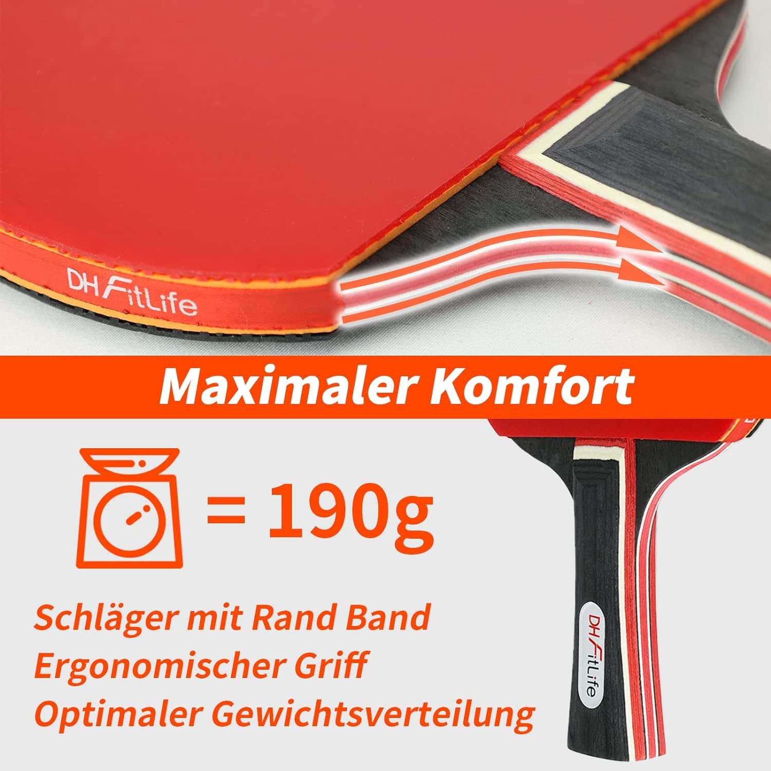 DH FitLife Tischtennisschläger Set für 2 Spieler, mit ausziehbarem mobilen Tischtennisnetz, 3 Tischtennisbälle, 2 Schläger, inkl. Aufbewahrungstasche, für jeden Tisch, Tischtennis Set mit Netz