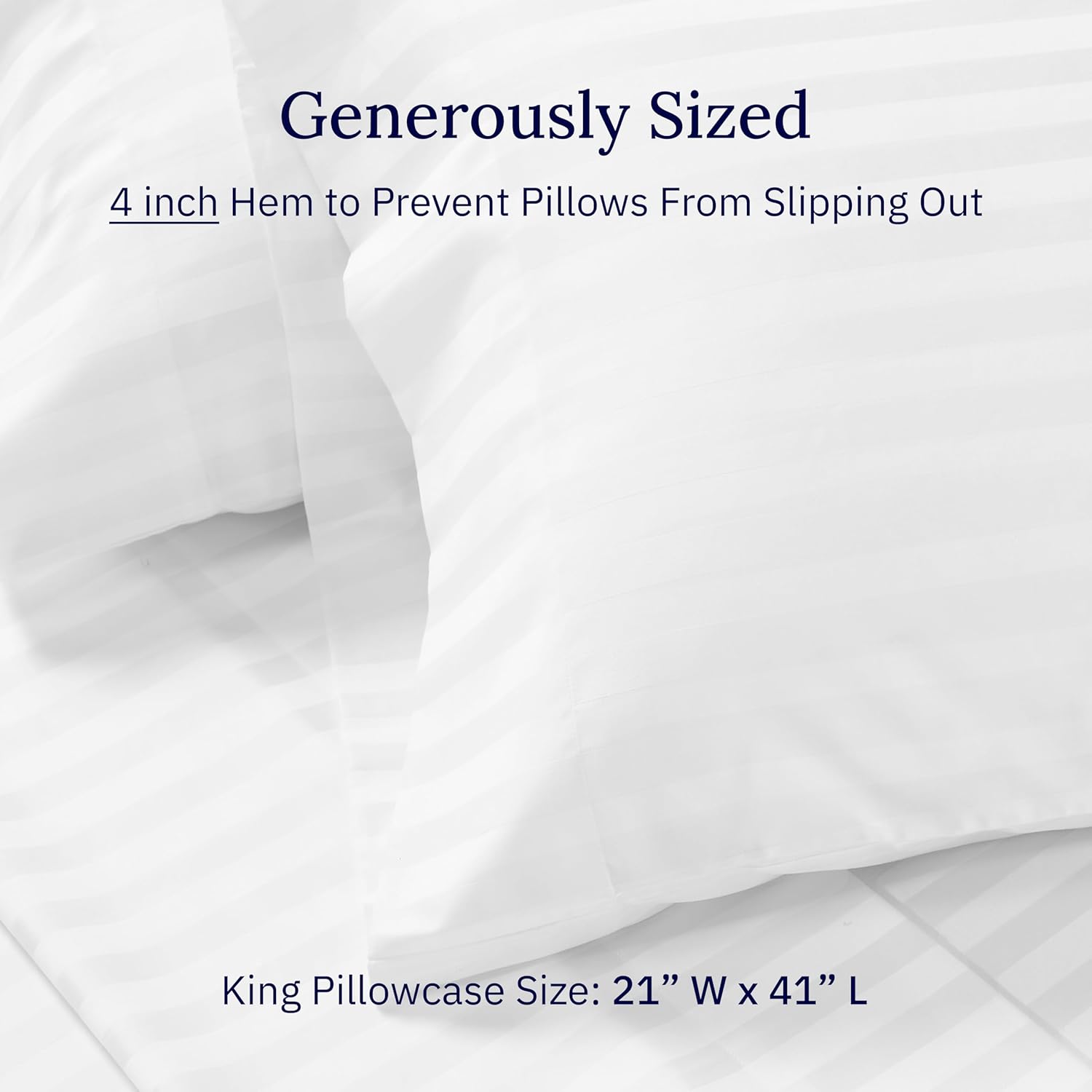 CALIFORNIA DESIGN DEN Soft & Silky 500 Thread Count 100% Cotton Sateen, Cool & Smooth with A Classic Opening, Set of 2 King Pillow Cases (Damask Stripe - Bright White)