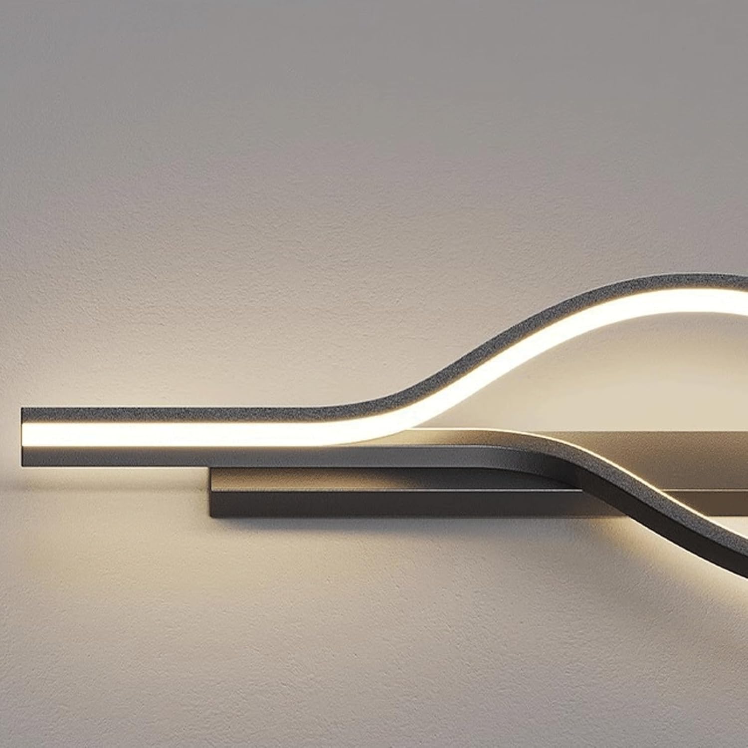 Modern Creative LED Wall Sconce Black Iron Aluminum Silicone Wave Unique Design Single Color Light for Hallway Staircase Bedroom Living Room Restaurant Kitchen Background Wall Hotel(Medium)