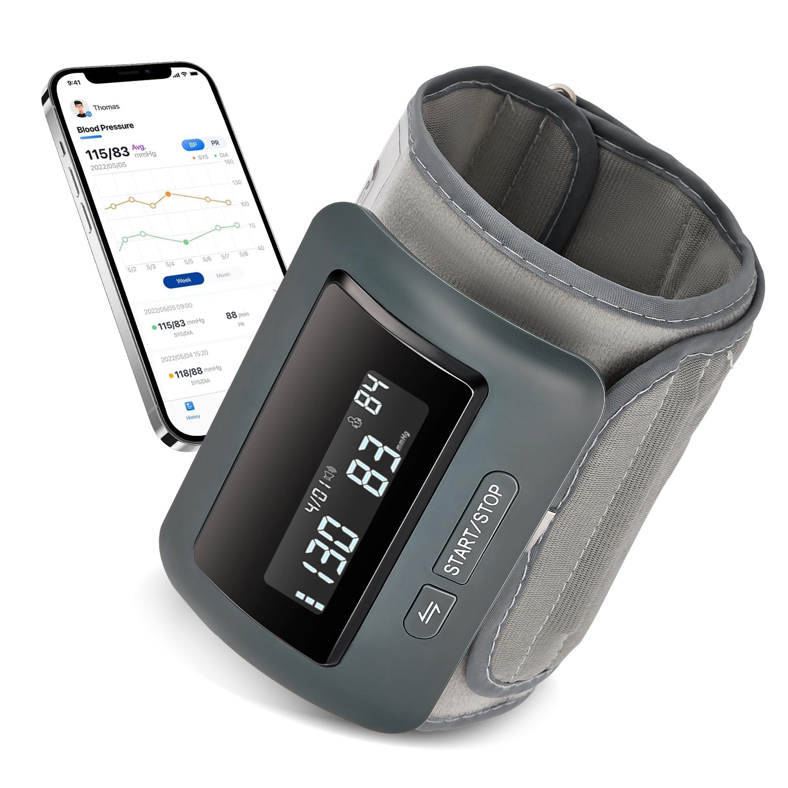 Tensiómetro inteligente de brazo con app y Bluetooth - Tensiómetro digital con indicaciones de voz, batería recargable y brazalete - Ideal para casa y para llevar