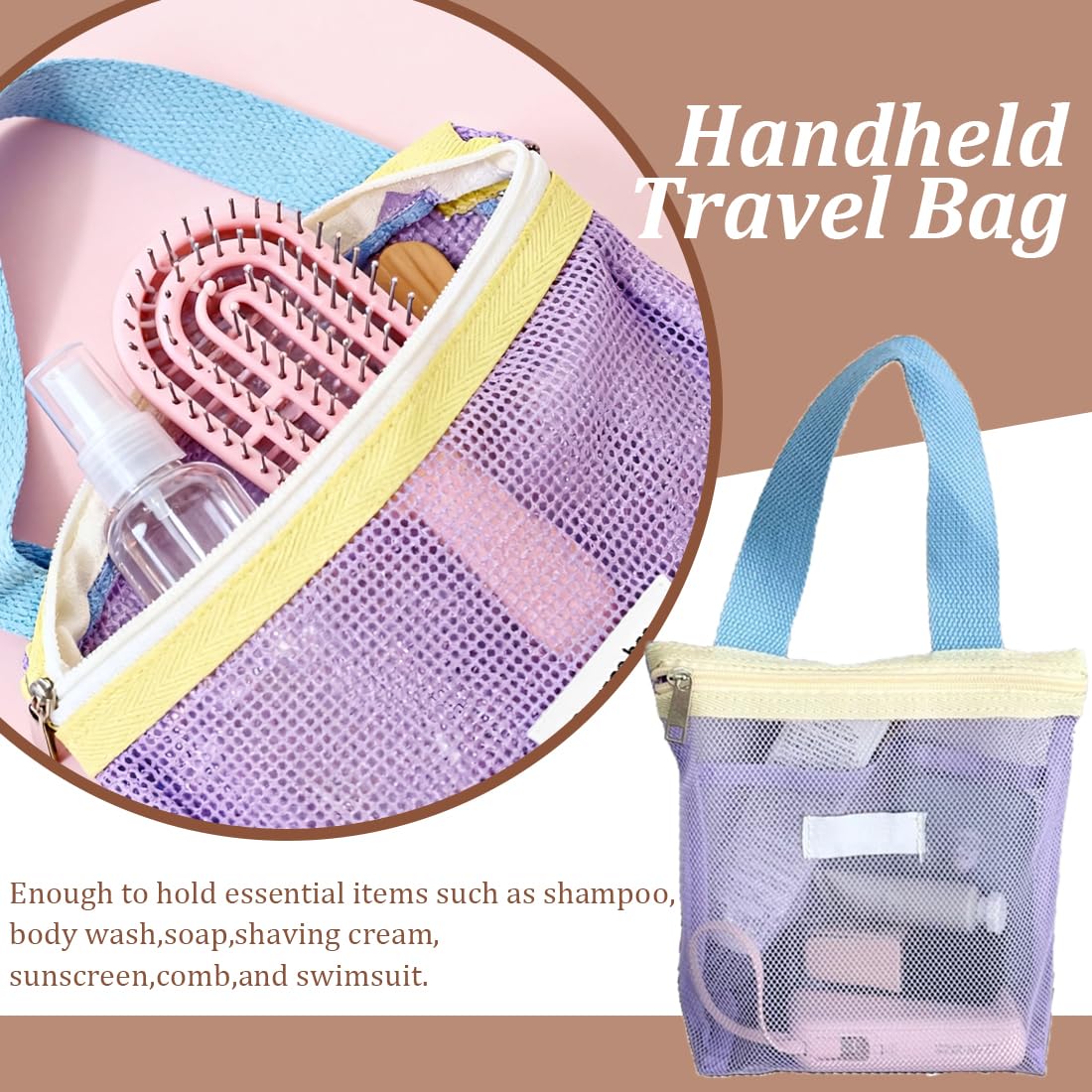 Bolsa de Ducha de Malla, Bolsa de Playa Portátil de Gran Capacidad, Organizador de Baño, Neceser Playa Transparente, Bola Bañador Mojado, Con Asa, Para Viajes, Gimnasio, Natación, Plaa