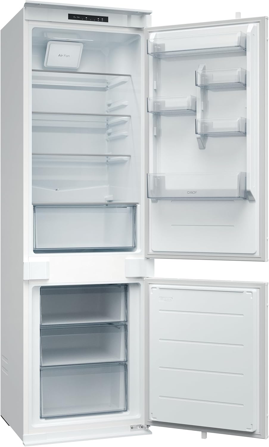 ינלענדיש view of the refrigerator compartment with shelves and door balconies