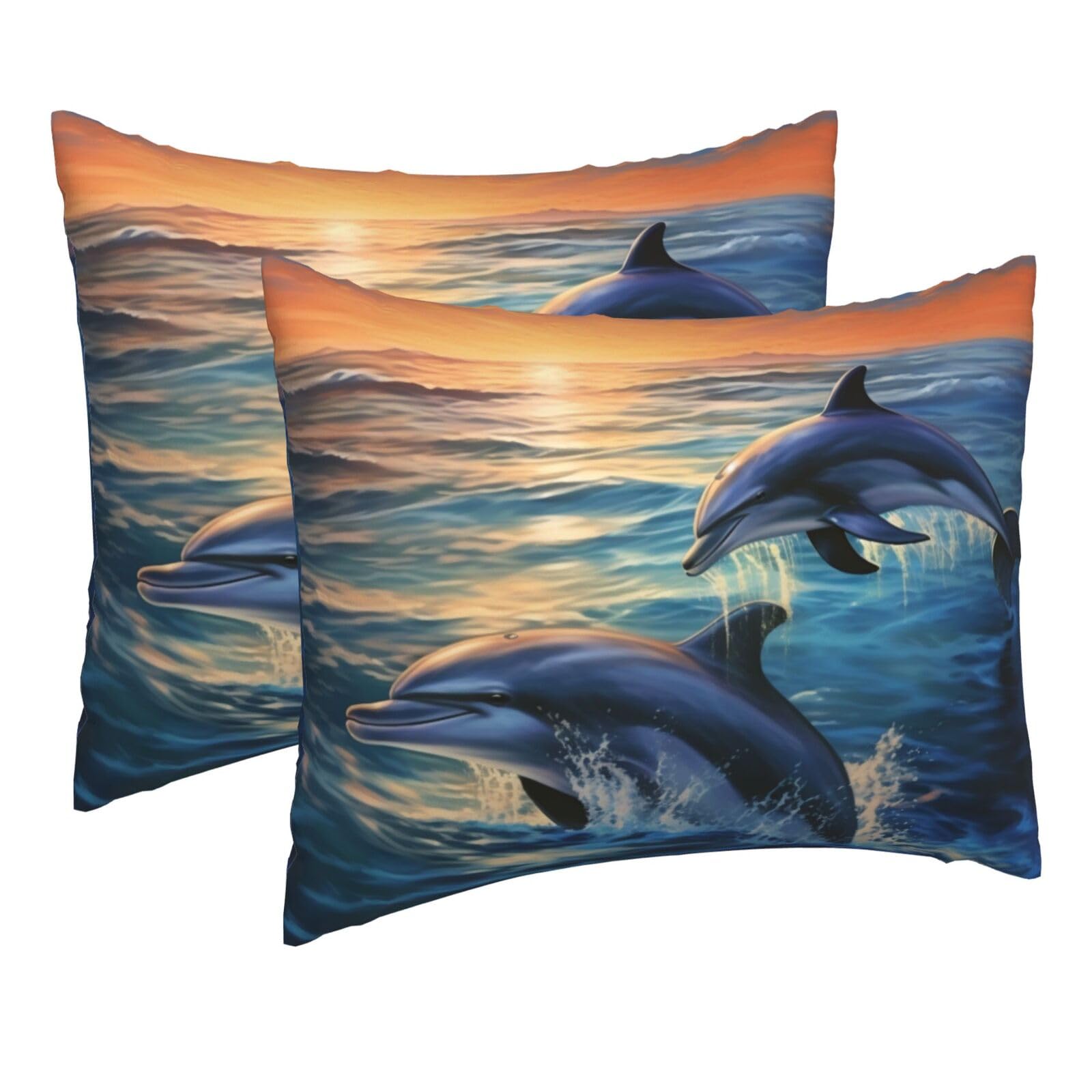 2 Pack Pillow Cases with Hidden Zipper, Soft Breathable Pillow Covers for Hair and Skin, Dolphins in The sea Pillowcases 16"x20" Bed Pillow Protectors Cover for Sleeping Gifts