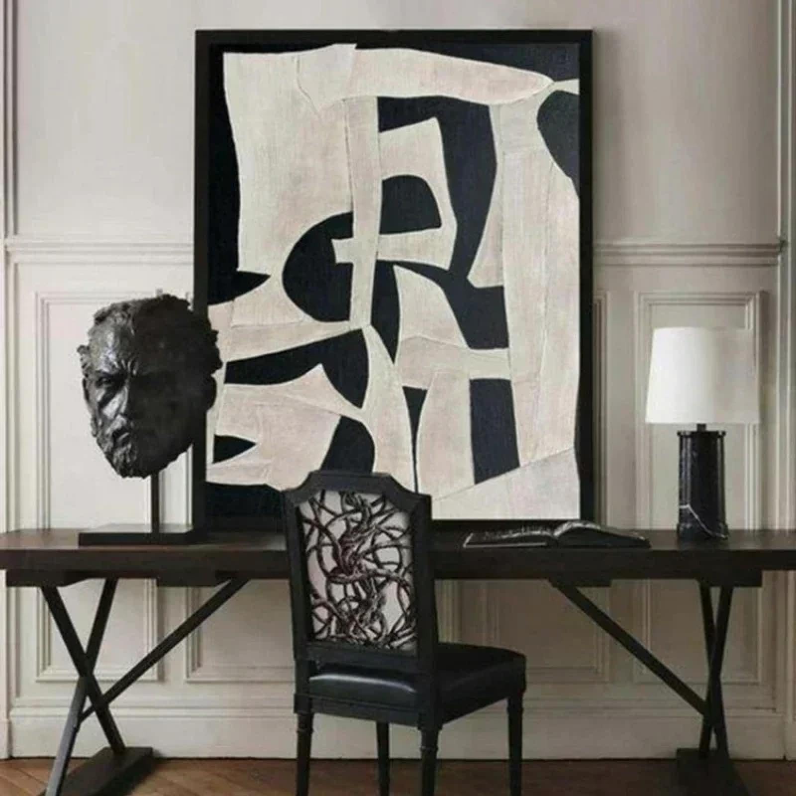 Zhuoya Frameless Beige Wabi Sabi Wall Art Black Beige Abstract Painting Minimalist Canvas Large Neutral Rich Textured Living Room Decor 80X120cm