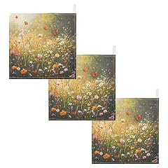 Nander Colorful Beautiful Wildflowers Baby Muslin Washcloths 3PCS- Soft Face Cloths for Newborn Absorbent Bath Wash Cloths Wipes