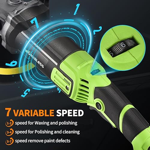 Miniatura 5 de Pulidora de búfer, 1600 W, 6 pulgadas7 pulgadas, pulidora rotativa de coche con 7 velocidades (1600-3500 RPM), kit de pulidores y pulidores de