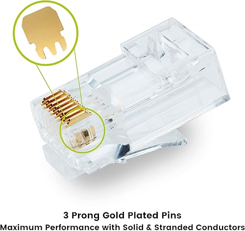 Miniatura 3 de trueCABLE Cat5e RJ45 conectores de paso a través de enchufe modular sin blindaje (UTP), certificación UL, extremo de crimpado EZ, chapado en oro, 3