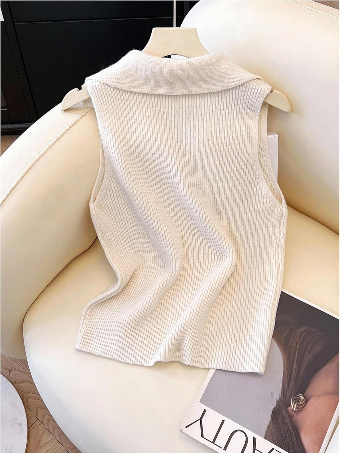 MakeMeChic Women's Sleeveless Sweater Vest Button Down Collared Knitted Pullovers - Image 2