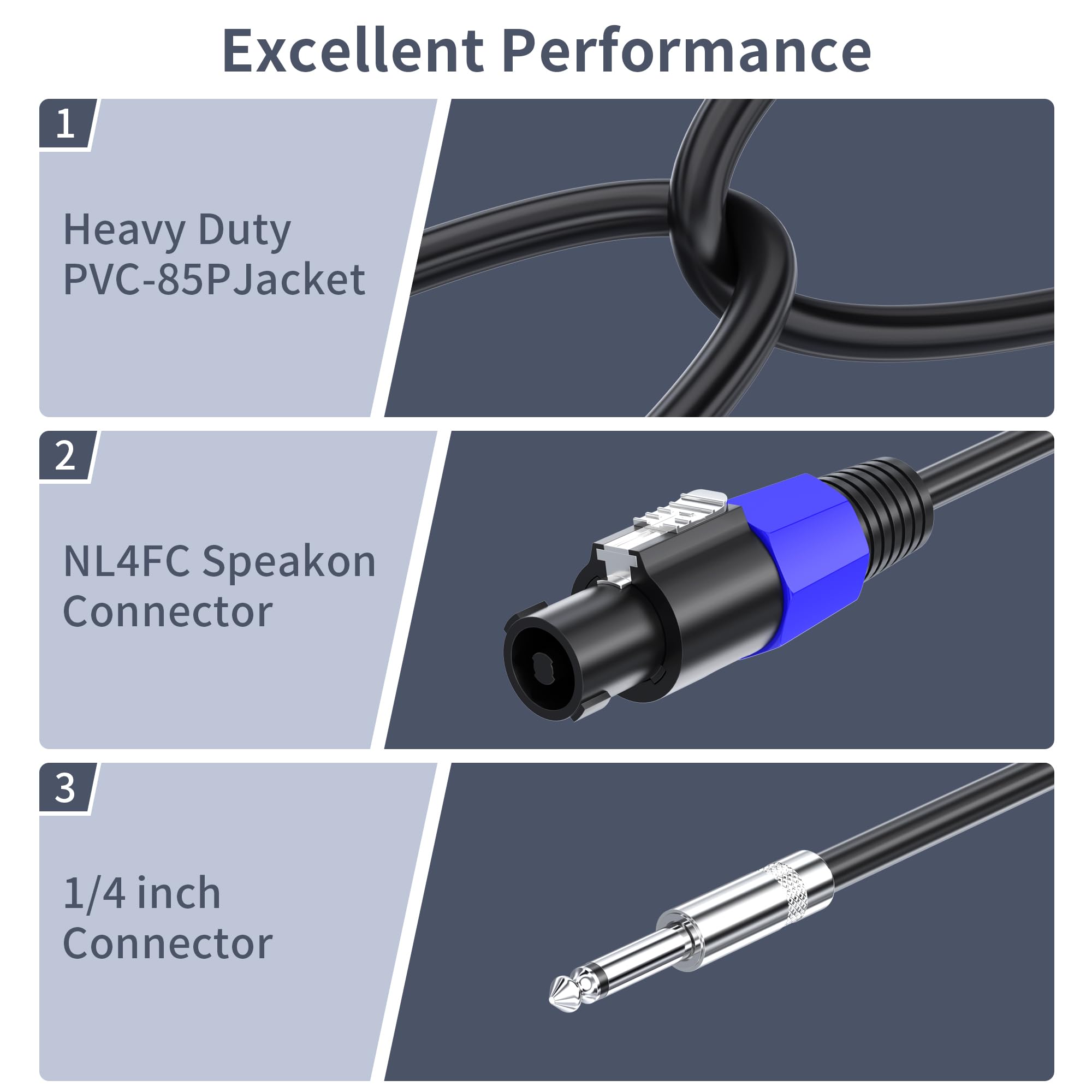 10M 2pack Speakon a 1/4" TS Cables de Altavoz M-M para Amplificadores de Audio Cable de 15 Calibres con Conector Twist Lock DJ/PA para Audio de Alta Resistencia