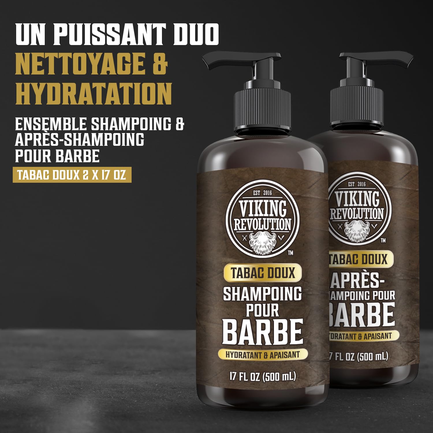 Viking Revolution - Shampoing Barbe Homme & Après Shampoing Barbe Homme - Huile d'Argan & de Jojoba - Adoucit & Renforce - Tabac Doux - 500 ml x 2