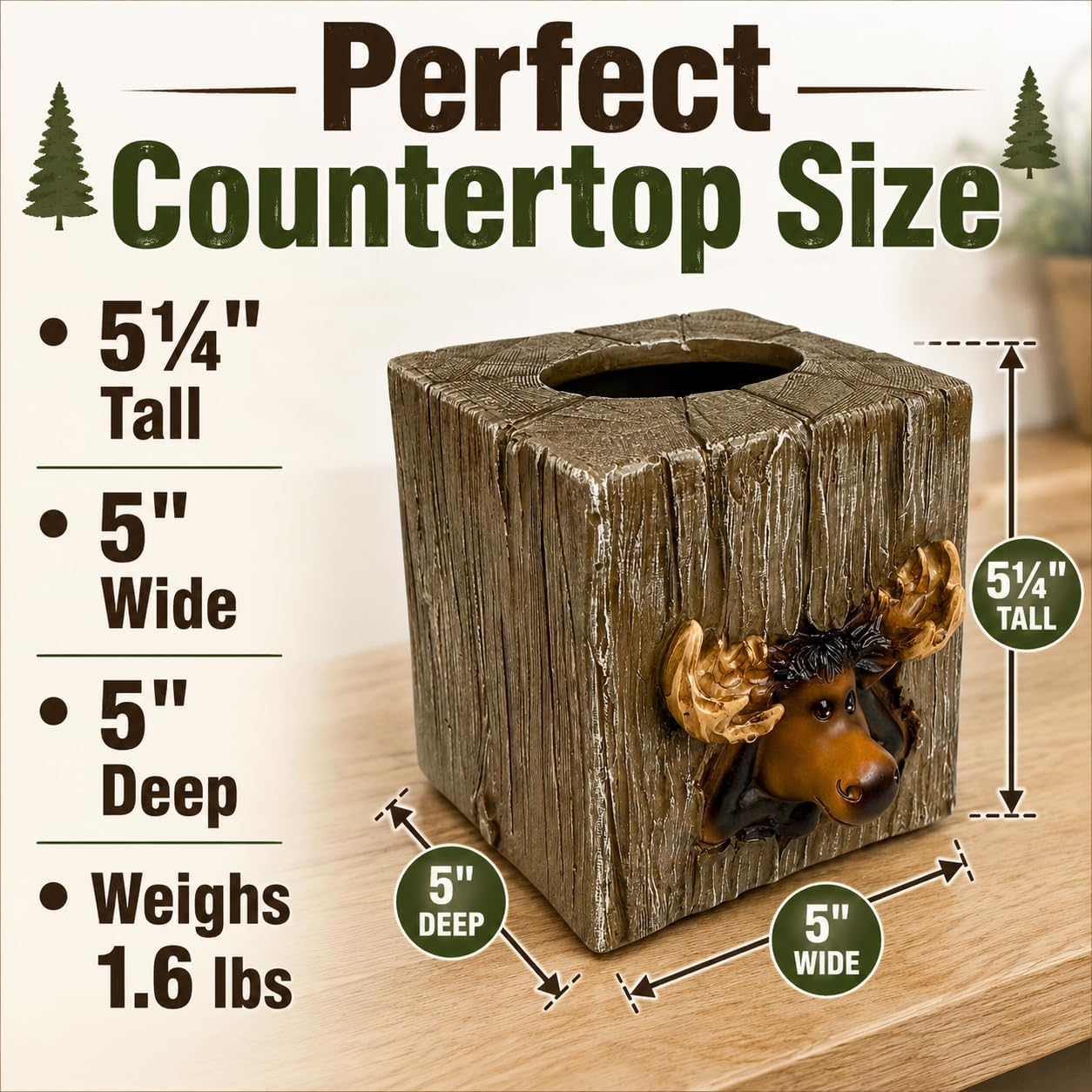 Top Brass Moose Tissue Box Cover, Rustic Cabin Bathroom Decor, Square image 3