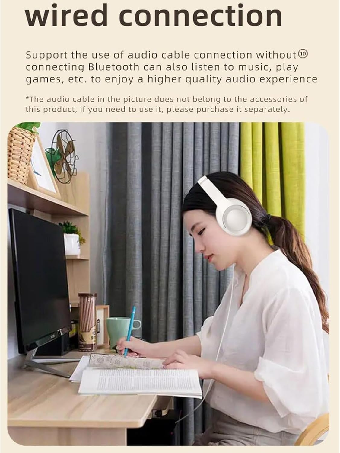 L50 Noise-Cancelling Headphones, Wireless Over-Ear Bluetooth Headphones, 50-Hour Playback Time, High-Resolution Audio, Bass, Memory Foam Ear Cups, Travel, Office, USB-C Charging (White)