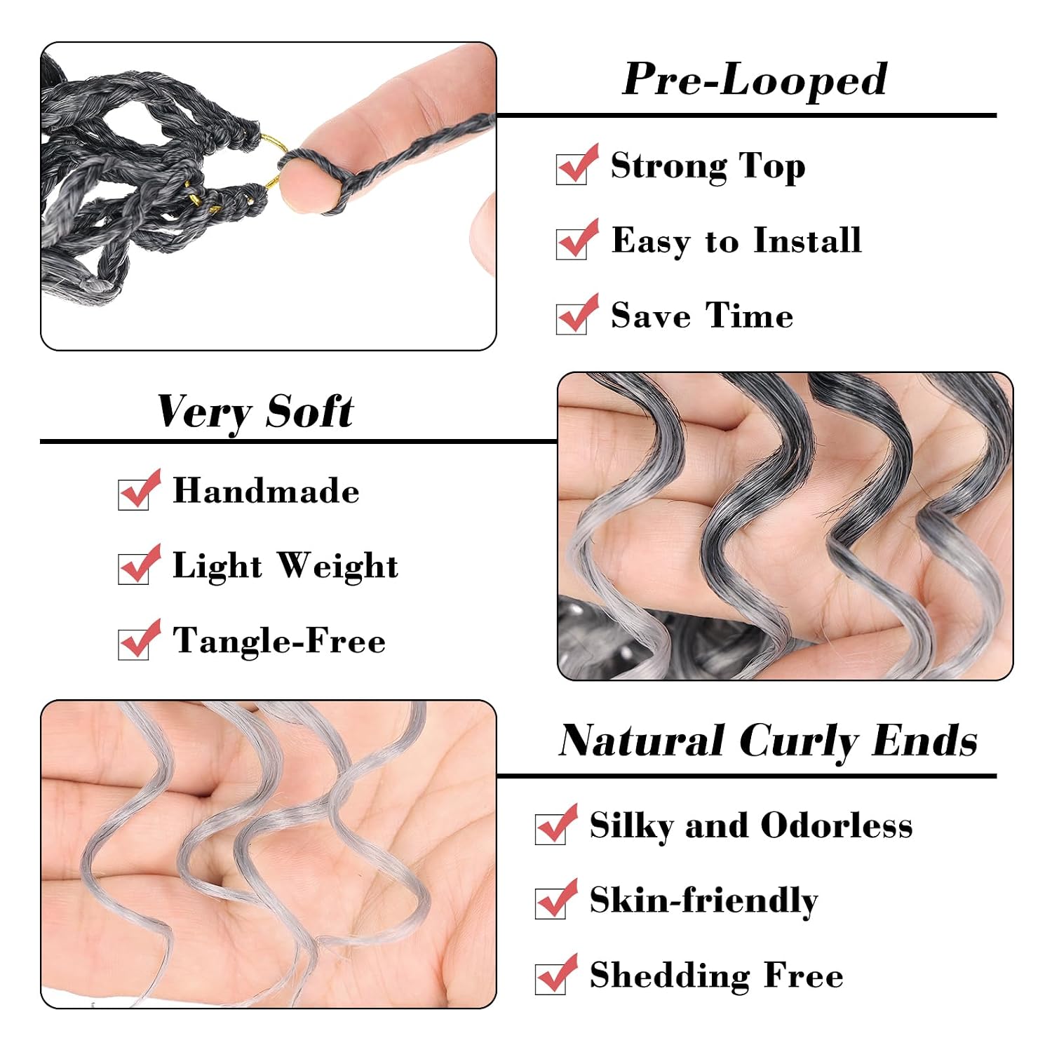 Leeven Gogo Curl Crochet Hair 10 Inch 8 Packs Ombre Gray Ocean Wave Crochet Hair Pre Looped Deep Twist Goddess Box Braids Short Curly Water Wave Synthetic Braiding Hair for Women