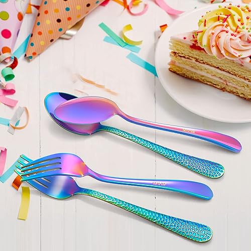 Miniatura 7 de LIANYU Juego de cubiertos de 14 piezas para niños, juego de cubiertos de acero inoxidable para niños preescolares, incluye 7 cucharas y 7 tenedores