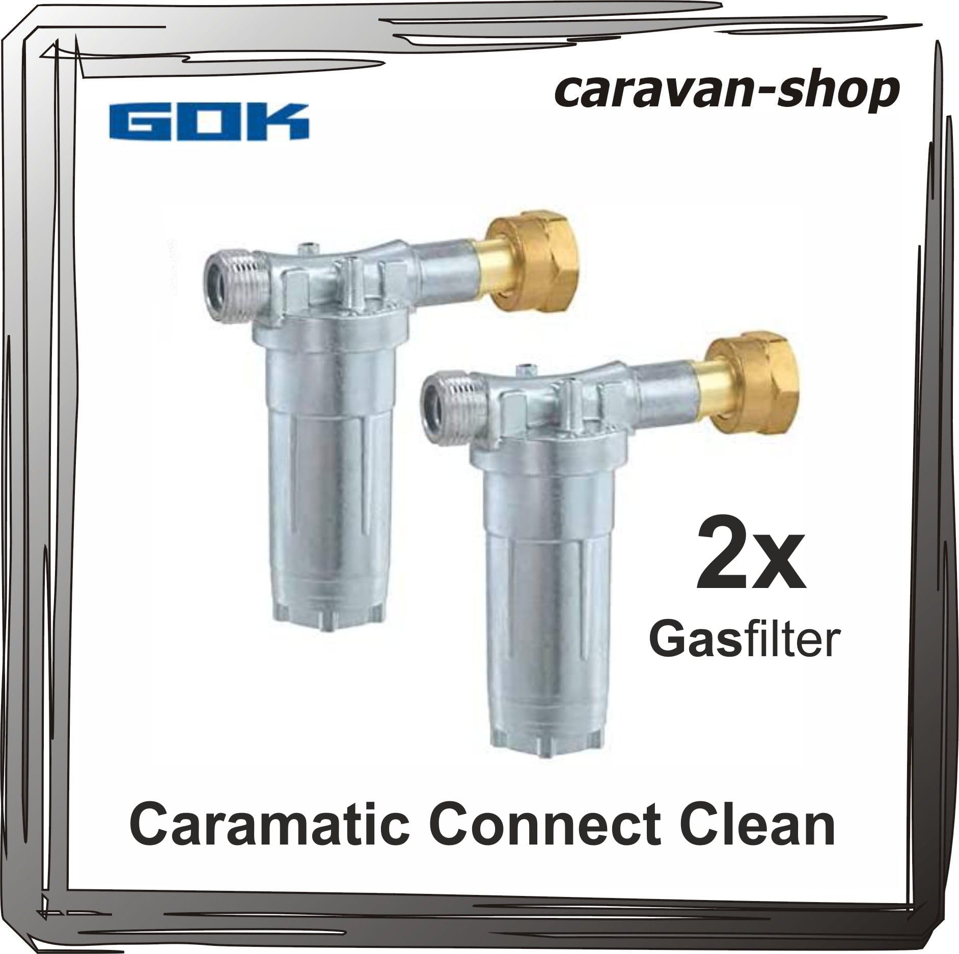 GOK Gasfilter Caramatic® ConnectClean Wohnmobil Caravan Drive Two/Drive One Camping Gaskocher Propangas 2 Stück gratis Schraubhilfe