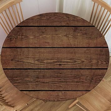 Table Cloth Round Cover Wood Grain Fitted Tablecloth with Elastic Edge Wooden Boards Tablecloths Washable Cloths for Home Indoor Outdoor Decor, 50 Inch Fit for 38.2"-42.1" Tables Style-10