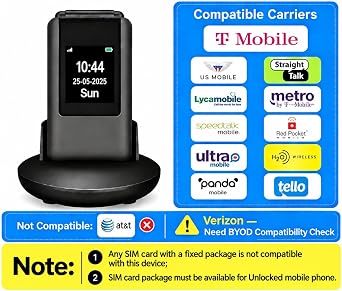2026 4G Flip Phone Unlocked,2.8+1.5''Dual Screen Flip Phone for Seniors,Cell Phone for Seniors,Basic flip phone,SOS Button,Speed Dial,Large Fonts,Bluetooth,Big Buttons,1400mAh Battery,Charging Dock