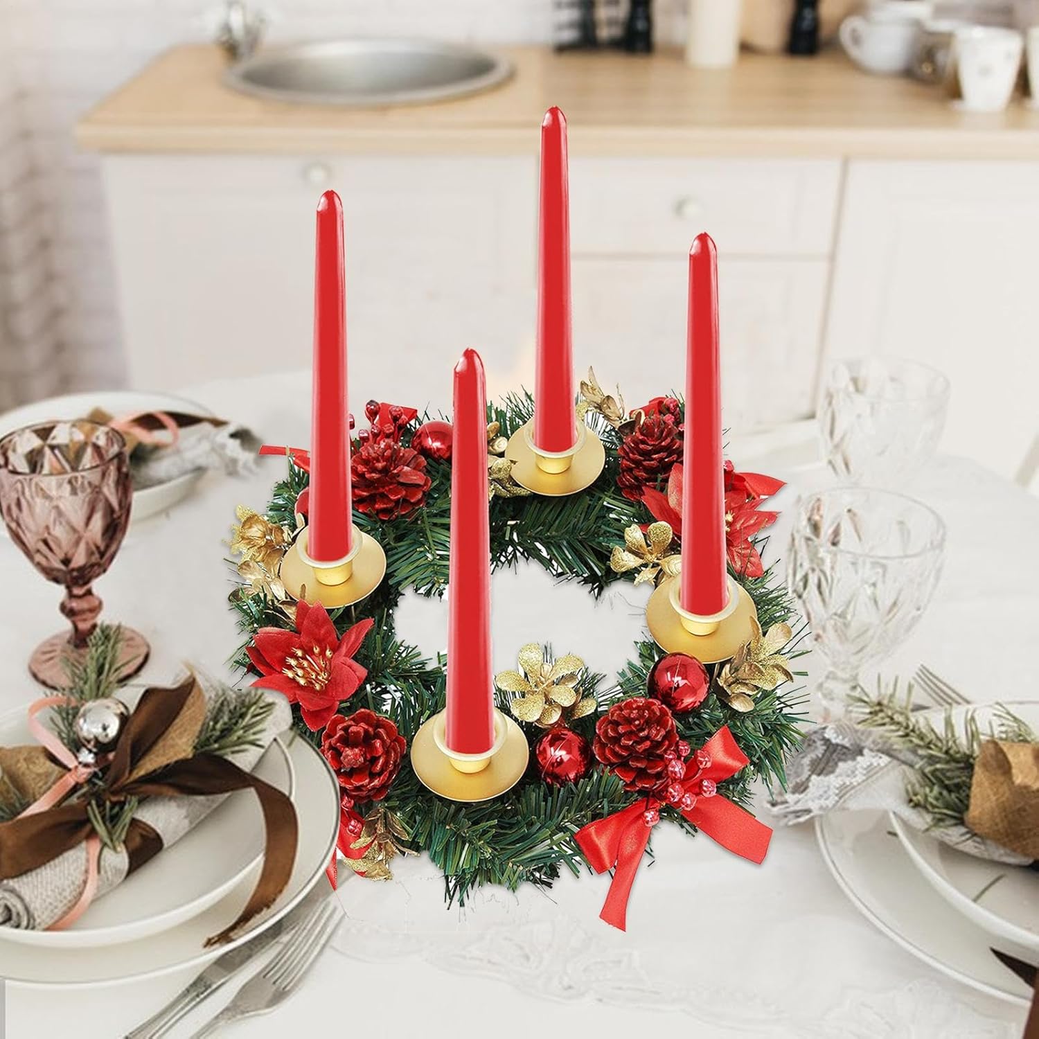 Candle Rings Wreaths | Holiday Wreath Candle Holder | Kitchen Cabinet Wreaths Table Centerpieces, Rings for Christmas