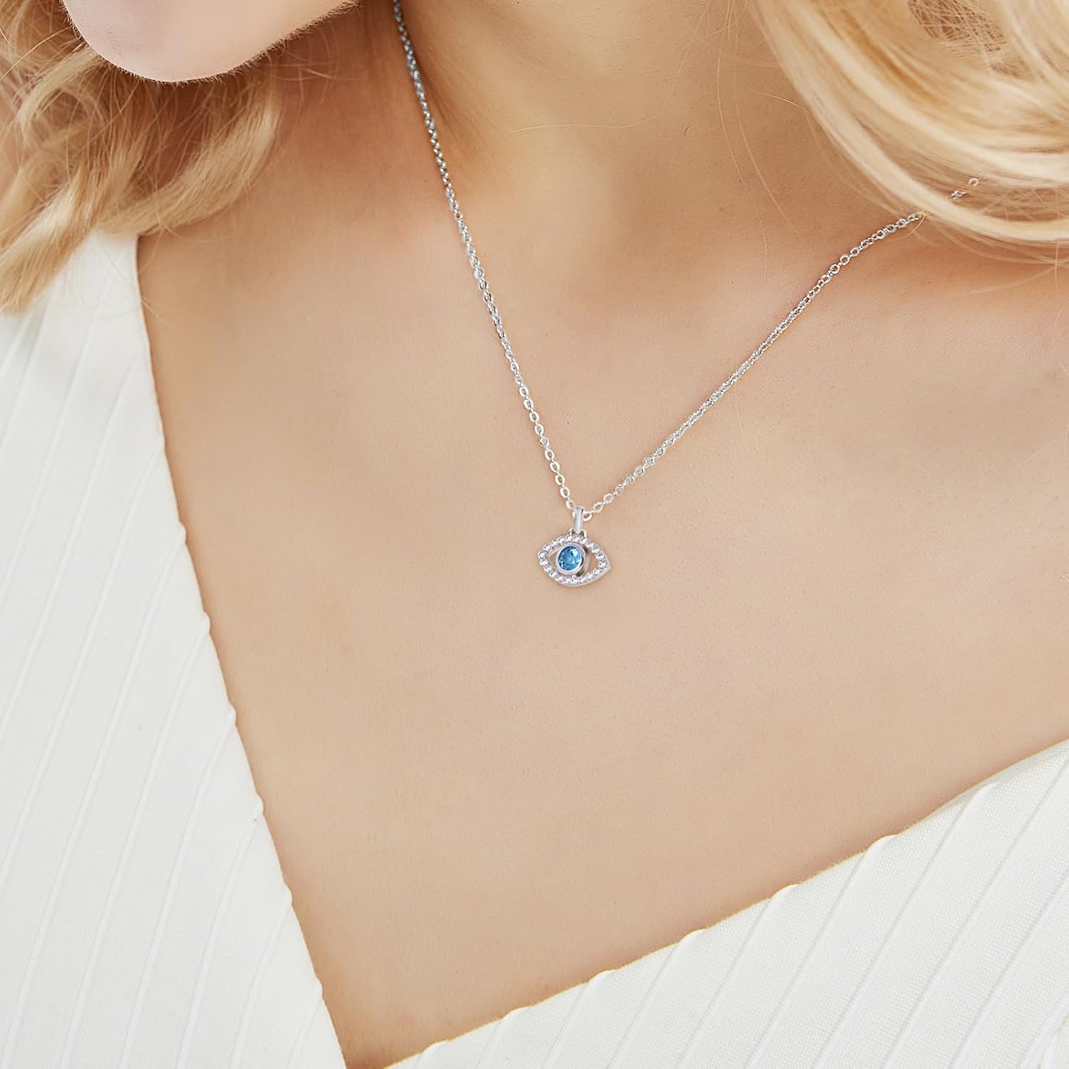 White Gold 14K Gold Plated Necklaces for Women Evil Eye Necklace for Women Girls Evil Eye Hamsa Hand of Fatima Pendant Necklace Good Luck Necklace Jewelry - Image 6