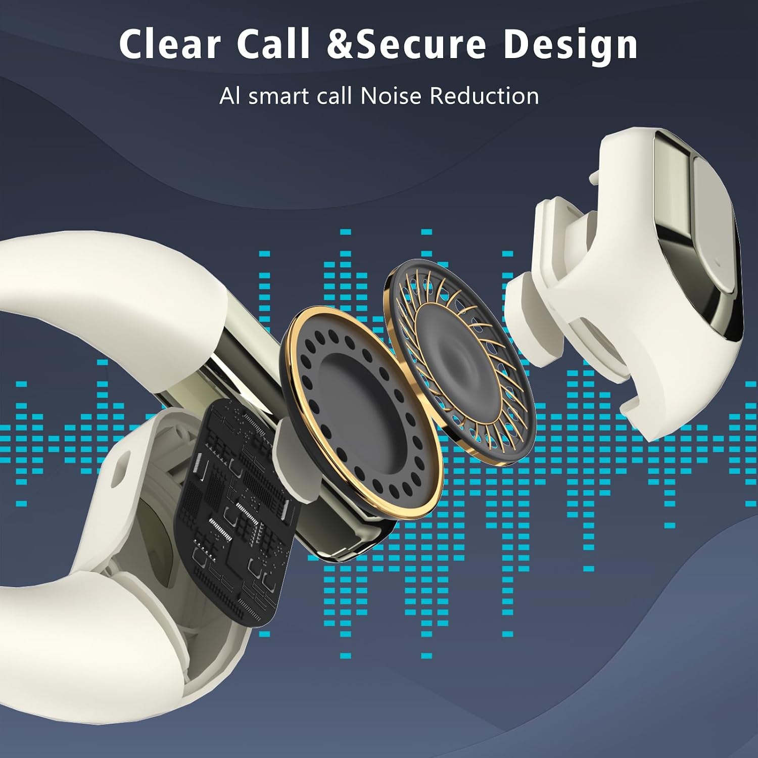 ZIHNIC True Wireless Open-Ear Headphones with Large Screen, 35H Battery Life, IPX5 Waterproof, Compatible with Different Devices with Bluetooth-Beige