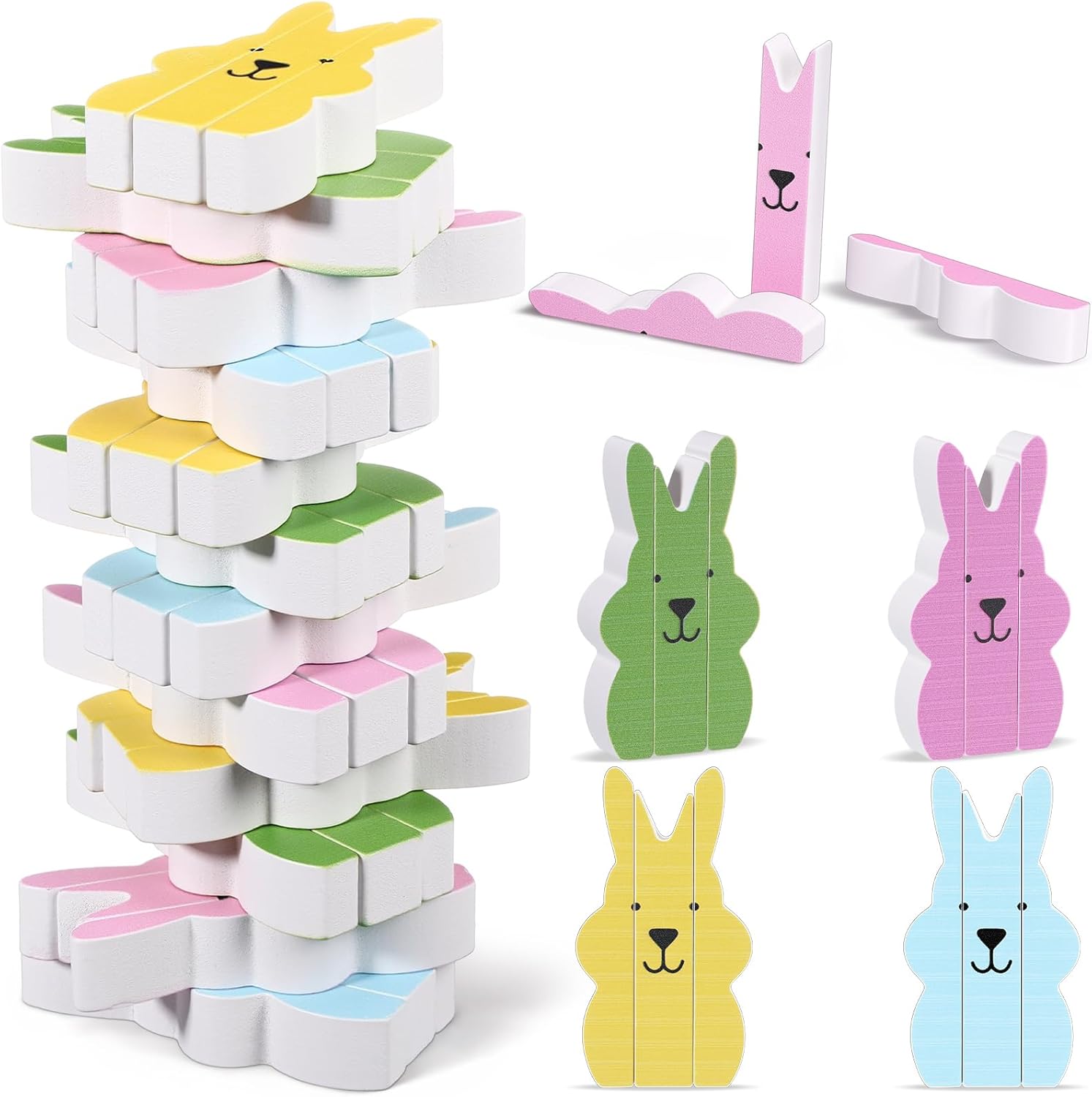 Thenshop Easter Wooden Blocks Stacking Game Tumbling Tower and Balance Games Egg Table Decorations Wooden Stacking Game Indoor and Outdoor Play Egg Stack Ideal Decor for Family Gathering