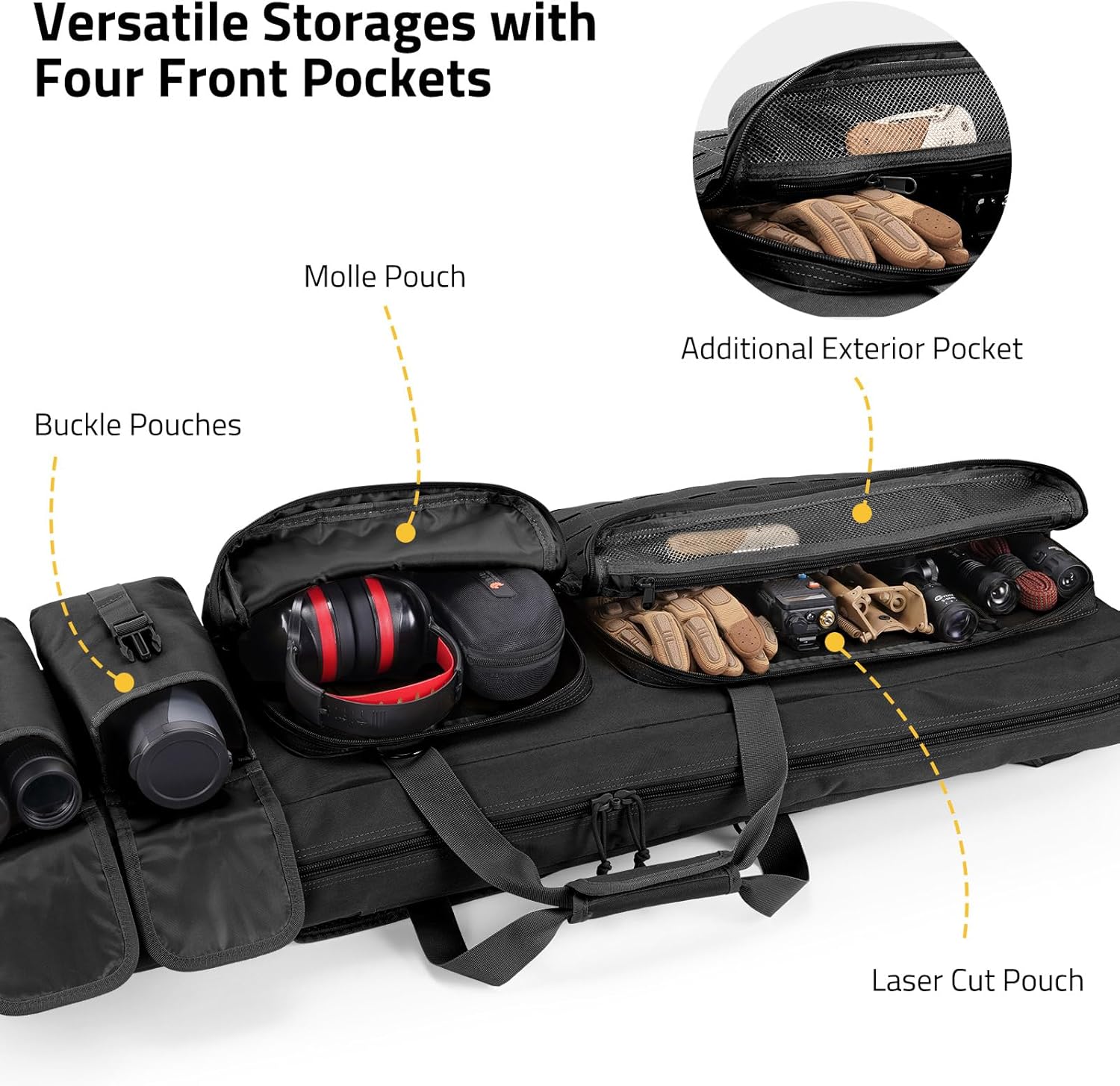 CVLIFE Soft Rifle Case Long Double Bag, Lockable Zipper Gun Case with Four Pockets, Rifle Bag Gun Backpack with Shoulder Straps and Padded Handle for Outdoor Hunting - Image 5