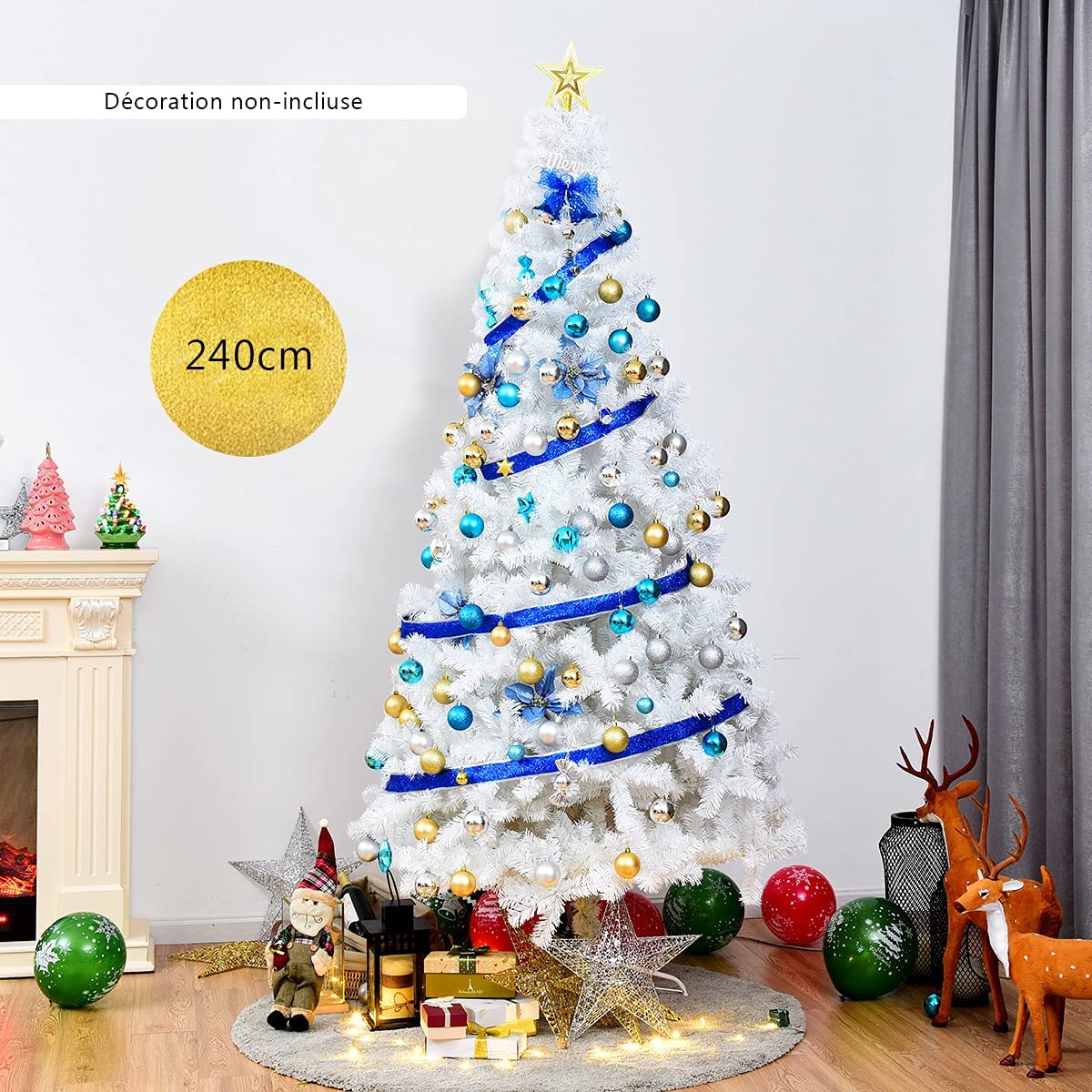 RELAX4LIFE Sapin de Noël Blanc 240 CM, Sapin Noel Artificiel en PVC avec Support en Métal, Arbre de Noël pour Décoration Maison/Bureau/Magasin (Blanc, 240 CM)