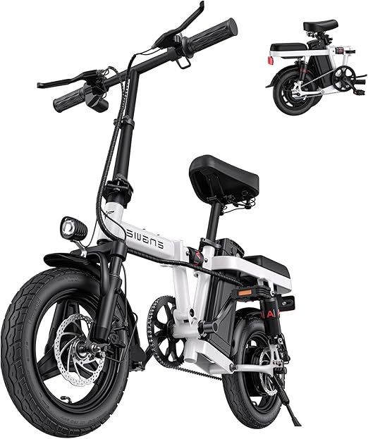 ENGWE Mini Electric Bicycle for Adults Teens with 350W Motor 19.2MPH, 48V10AH Removable Li-ion Battery 22Miles 14" Fat Tire Portable Folding E-Bike Comfort City Cruiser Electric Bike for Female T14