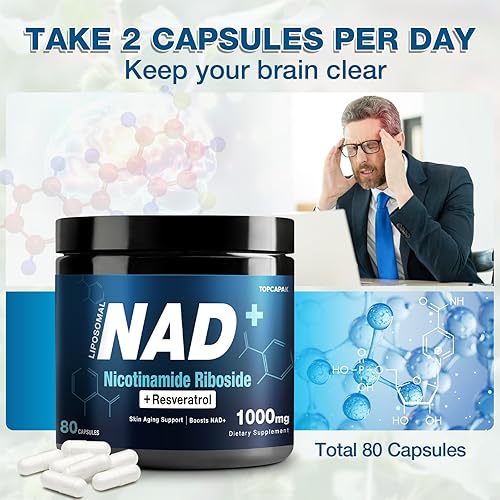 Miniatura 4 de Suplemento NAD+ de 1000 mg - Ribosida de nicotinamida (NR) y resveratrol, NAD liposomal de ingredientes orgánicos puros para mujeres y hombres,