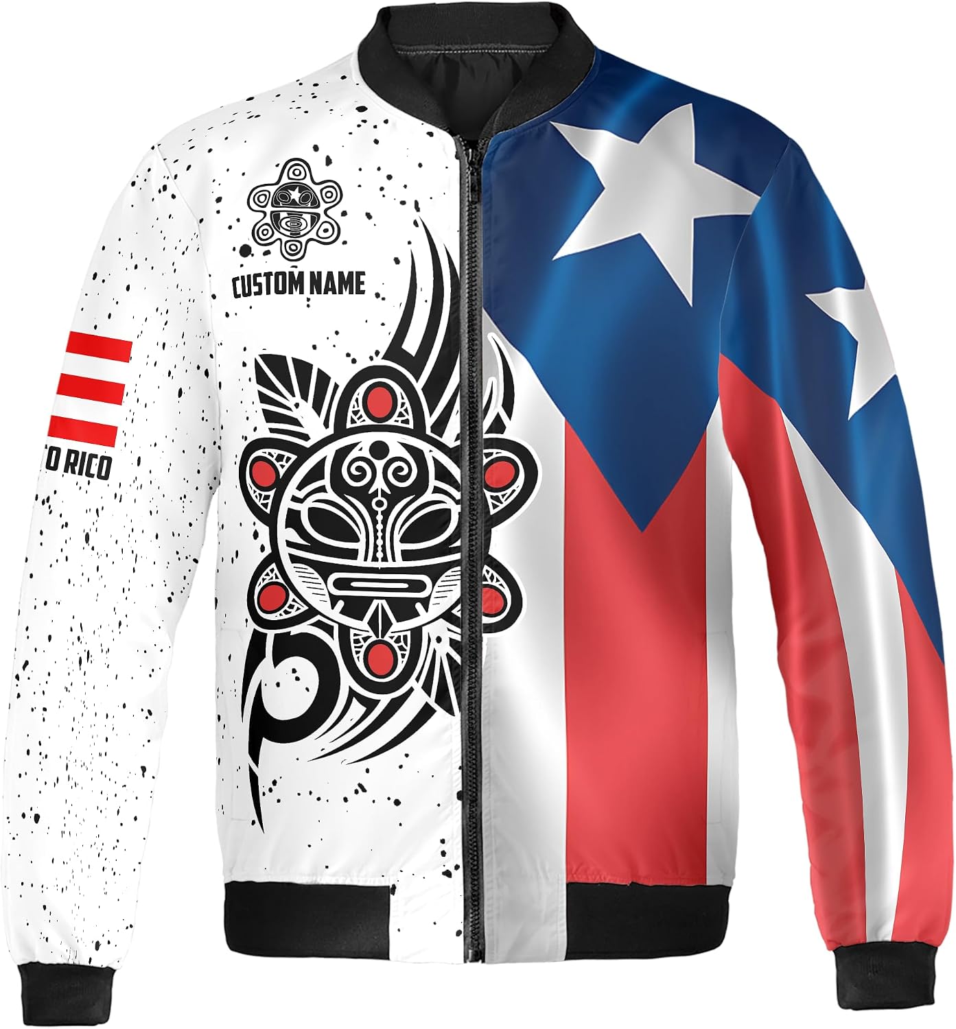 ThuhaTree Store Personalized Name & Number Sports Puerto Rico AOP Casual Bomber S-5XL, puerto rico bomber jacket