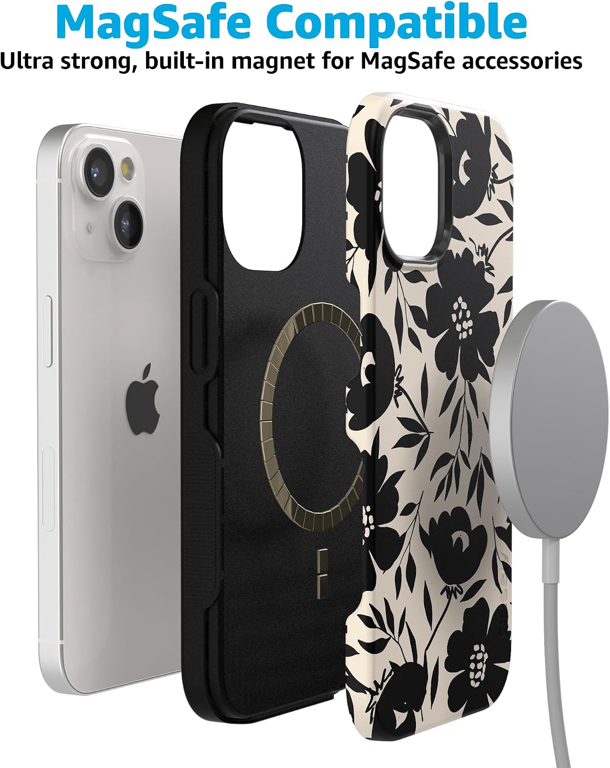 Casely iPhone 15 Plus Case | Dark Fantasy | Contrast Floral | Bold Protective Design | Compatible with MagSafe