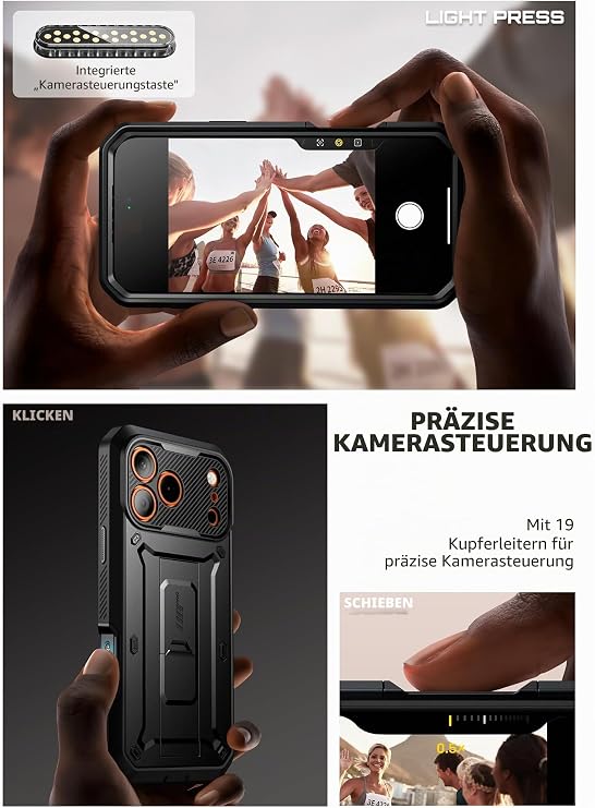SUPCASE UBeetle Pro Case for iPhone 17 Pro Max 6.9 Inch with Camera Control Button Outdoor Mobile Phone Case 360 Degree Case Bumper Protective Cover [UBeetle Pro] with Screen Protector Stand and Belt Clip 2025 (Black) Integrated Camera Control Button Detachable Belt Clip Military Grade Protection Rugged Phone Case Unicorn Beetle Pro