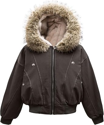 Y2k Zip Up Jacket Unisex Baggy Cotton Jacket Winter Long Sleeve Fur Hoodie Casual Outerwear