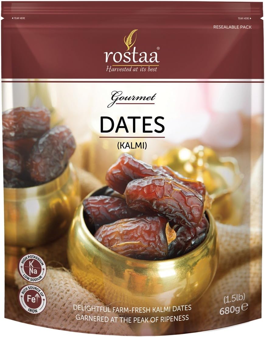 Rostaa Gourmet Kalmi Dates Healthy & Nuturious Snack, Natural Sweetener, Rich In Vitamins & Minerals Gluten Free, Non-Gmo & Vegan (680G)(Rostaa8094) Farm Fresh Kalmi Dates And Khajur