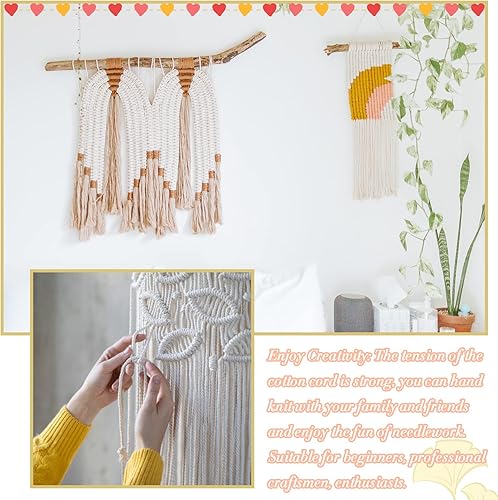 Miniatura 5 de Cordón de macramé de 0.079 pulgadas, hilo de cuerda de macramé de color de 0.07 pulgadas x 219 yardas, cuerda de algodón natural, 3 hebras para