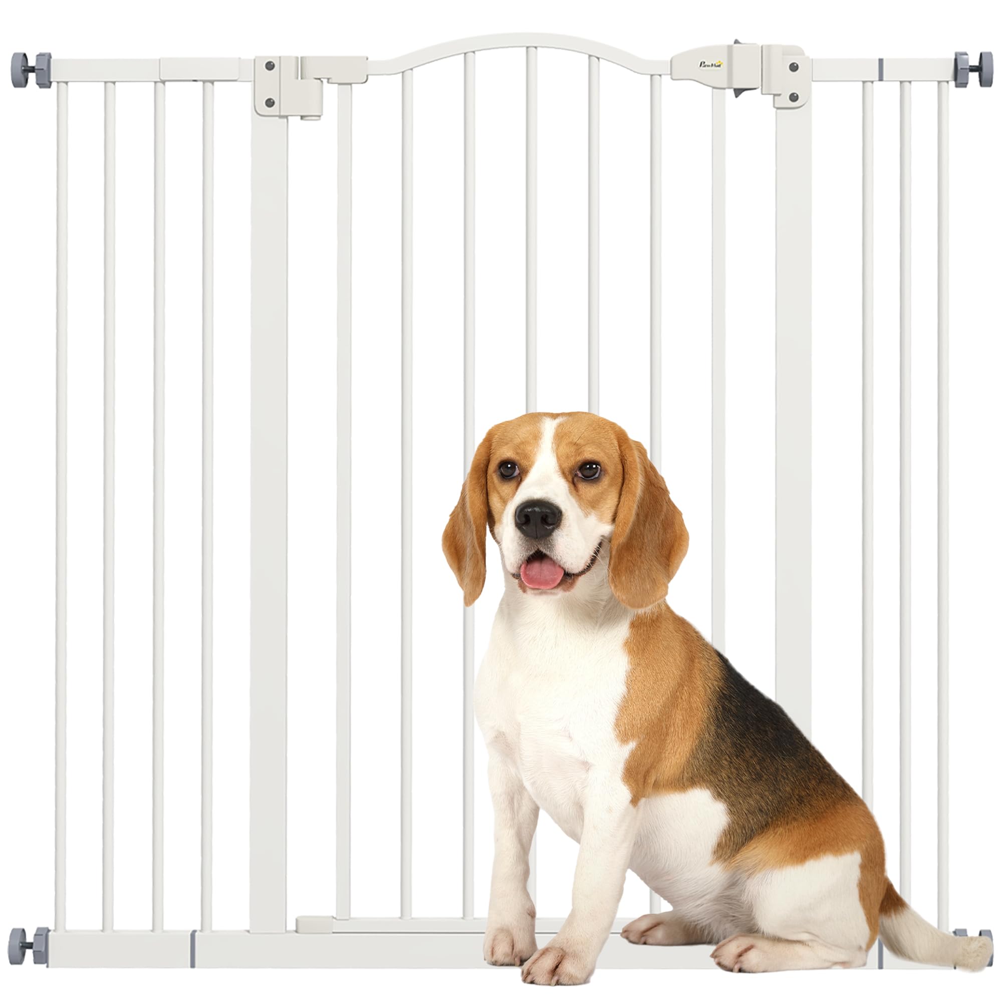 PawHut Cancelletto di Sicurezza per Cani da Interno, Barriera Estensibile 74-100 cm con Doppio Blocco e Chiusura Automatica per Scale e Porta, Bianco